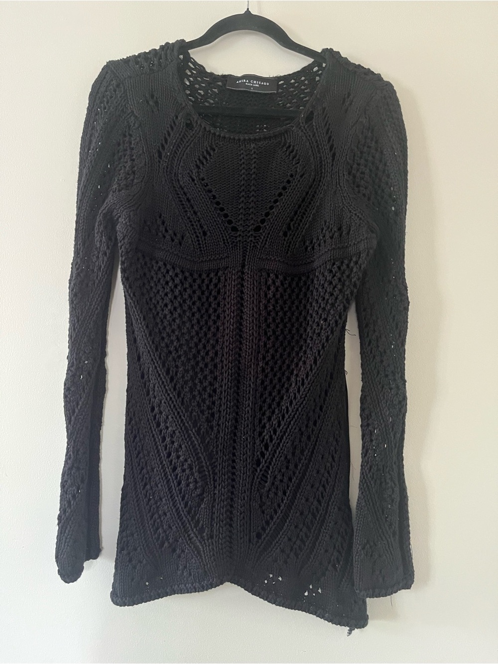 Akira Chicago Crochet Knit Sweater Large Mixed Media Festival Fall Romantic